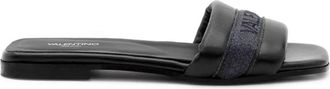 Valentino Satijnen Slippers - Dames - Sandalen - Zwart - 40 EU - Satijn - Schoenen