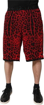 Dolce & Gabbana Rode Luipaardprint Bermuda Shorts - Heren - Korte Broeken - Veelkleurig - S - Korte Broeken