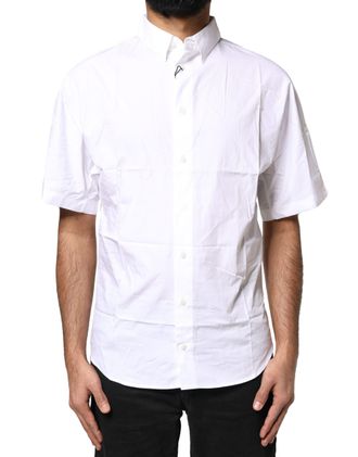 Dolce & Gabbana White Cotton Button Down Casual Men Polo Mens Shirt