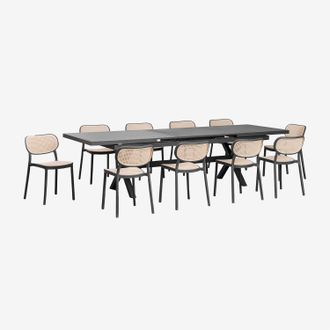 Sklum Set De Mesa De Jard&iacute;n Extensible Rectangular En Aluminio (240-300x100 Cm) Karena Y 10 Sillas De Jard&iacute;n Omara Sklum
