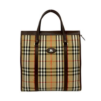 Burberry Beige Brown Canvas Leather Handbag Tote Bag (Pre-Owned)