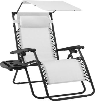 Best Choice Products Folding Zero Gravity Recliner Patio Lounge Chair w/ Canopy Shade, Headrest, Tray