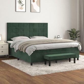 vidaXL Vidaxl - Cama Box Spring Con Colch&oacute;n Terciopelo Verde Oscuro 160x200 Cm