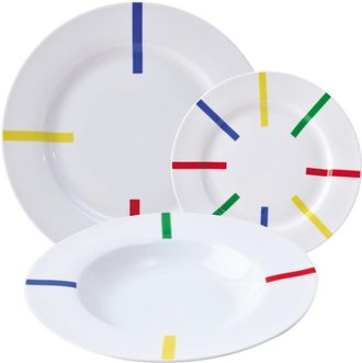 Benetton Set 18pcs Vajilla Porcelana Dise&ntilde;o Rayas De Colores Casa Benetton
