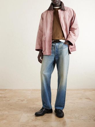 Auralee Leather-Trimmed Garment-Dyed Organic Cotton-Canvas Jacket