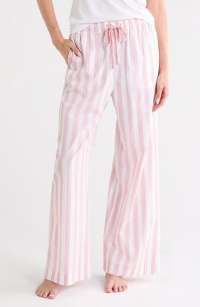 Nordstrom Cotton Poplin Pajama Pants in White- Pink Awning Stripe at Nordstrom, Size X-Large