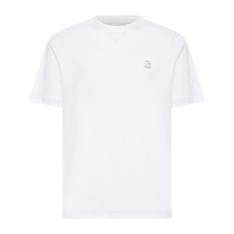 Brunello Cucinelli Logo Katoenen T-shirt - Heren - Tops - Wit - Maat: 2XL Katoen