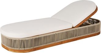 Maisons du monde Tumbona de madera de teca y tela de poli&eacute;ster reciclado de color crudo