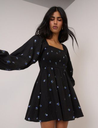Nobody's Child Black Ditsy Floral Long Sleeve Bella Mini Dress