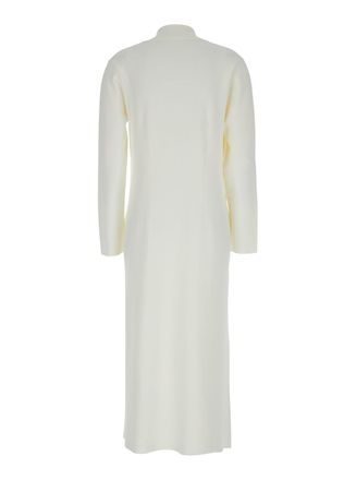 Parosh White Long Jacket With Classic Lapels In Viscose Blend Woman