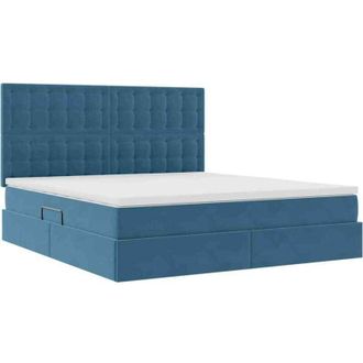 vidaXL with Mattress with Headboard Dark Blue 160 x 200 cm Velvet vidaXL