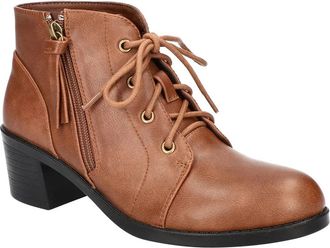 Easy Street Becker Bootie Womens Brown Block Heel Lace Up Ankle Boots LION326