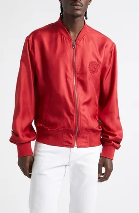 Dolce & Gabbana Silk Satin Baseball Jacket in R0012 Rosso Scuro at Nordstrom, Size 48