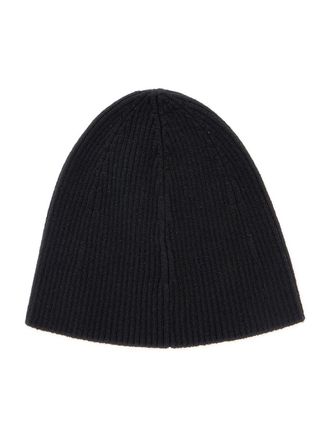 Saint Laurent Mens Black Cashmere Beanie With Logo Patch Hat