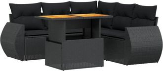 vidaXL Set De Sof&aacute;s De Jard&iacute;n 6 Piezas Y Cojines Rat&aacute;n Sint&eacute;tico Negro Vidaxl