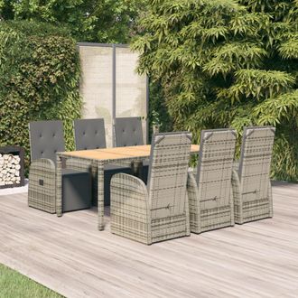 vidaXL Set Comedor Jard&iacute;n 7 Pzas Y Cojines Rat&aacute;n Sint&eacute;tico Gris Vidaxl