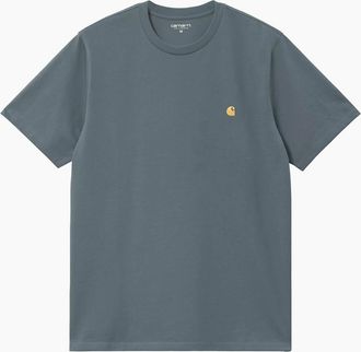 Carhartt Work in Progress Mens Carhartt WIP S/S Chase T-Shirt Cozy Blue/Gold - Grey - Size: 42