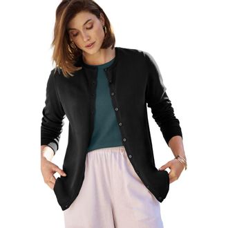 Jessica London Fine Gauge Button-Front Cardigan in Black at Nordstrom, Size 36