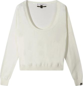 10 Days Straight Cut Deep V-Neck Knit - Dames - Ronde hals truien - Wit - S - Polyester - Truien & Vesten