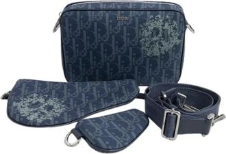 Dior Pre-owned Cross Body Bags, male, Blue, Size: ONE SIZE Pre-owned Saddle tripple pouch