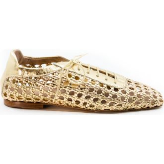 Andrea Gomez Antonia Woven Leather Flat in Gold at Nordstrom, Size 37.5