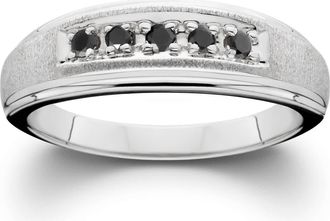 Pompeii3 Mens Black Diamond White Gold Ring Brushed Wedding Band Size Selectable