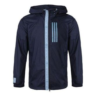 adidas Casual Training Sports Windproof Hooded Jacket Navy Blue EB7600