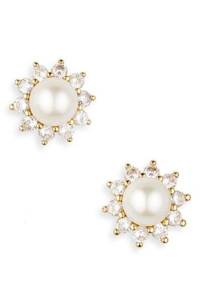Kate Spade New York imitation pearl & crystal halo stud earrings in White Multi at Nordstrom