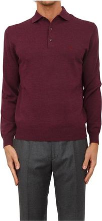 Etro Gebreide Polo L/S - Heren - Ronde hals truien - Rood - L - Wol - Truien & Vesten