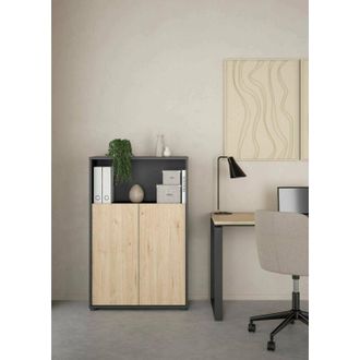 Dmora Dmora - Aparador Canossa, Buf&eacute; De Sal&oacute;n, Aparador De Sal&oacute;n, Despensa De Cocina, 80x34 H124 Cm, Roble Y Gris