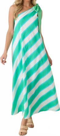 Entro Bow One Shoulder Midi Dress In Mint Stripe