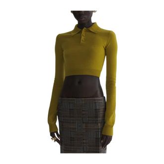 MUGLER Tops, Dames, Groen, S, Kasjmier, Cashmere Cropped Polo