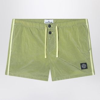 Stone Island Lime-colored nylon swim shorts