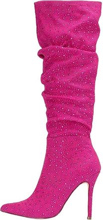 Generic Women Rhinestone High Boots Pointed Toe Slip-On Long Party Stiletto Shoes