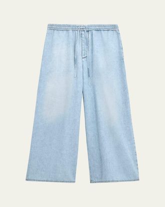 Loewe x Paulas Ibiza Mens Denim Cropped Wide-Leg Drawstring Pants