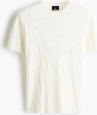 H&M Gestricktes T-Shirt in Slim Fit - White