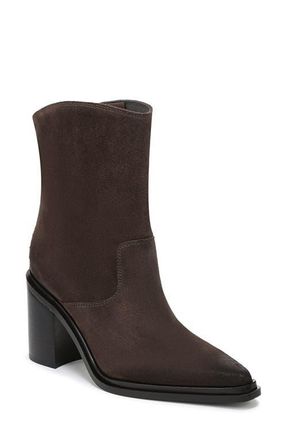 Franco Sarto Laken Block Heel Bootie in Dark Brown Leather at Nordstrom, Size 9.5