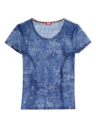 Diesel Blue Printed Scoop Neck T-Shirt