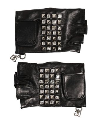 Dolce & Gabbana Zwarte Leren Studded Vingerloze Handmitsen voor Mannen