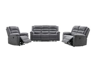Vente-Unique Divano 3 Posti, 2 Posti E Poltrona Relax Elettrica In Tessuto Grigio - Burolo