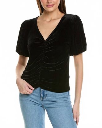 Bloomingdale's Jorja Ruched Front Velvet Tee Top In Black