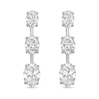 Diana M. Jewels 14kt White Gold 20ct Lab Grown Graduated Oval Diamond Drop Earrings with Bar Spacing