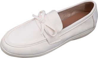 Generic Womens Slip On Shoes Casual Bow Walking Shoes Round Toe Solid Color Breathable Lightweight Comfy Classic Loafers Work Office Leisure White