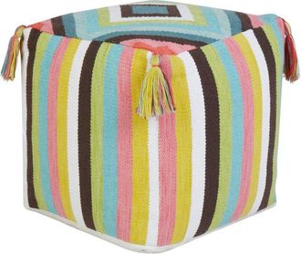 Beliani Beliani - Boho Pouffe Square Cotton Seat Decorative Removable Cover Handmade Geometric Pattern with Tassels Multicolour Moneasa