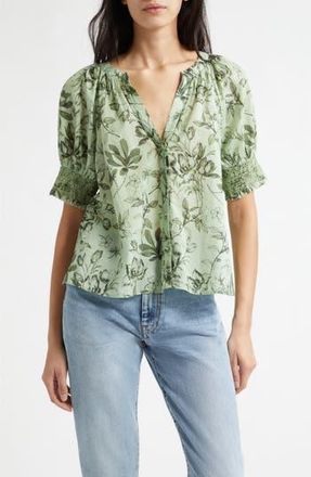 Alice & Olivia Thalia Floral Cotton Puff Sleeve Top in Mystic Garden Sage at Nordstrom Rack, Size Small