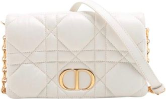 Dior White Cannage Leather Caro Shoulder Bag