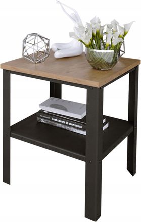 OEM Mesa Atornillada Con Estante, Estilo Loft Industrial Para Sala De Estar, 40x40x45 Cm, Negro + Roble, Lancelot