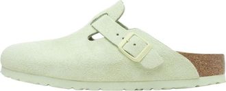 Birkenstock Boston Soft Footbed Suede Leather Narrow Fit Sandals Faded Lime 1027678