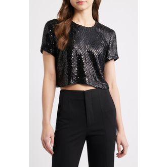 Frame Denim Sequin Crop Top in Black at Nordstrom Rack, Size Large