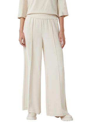 Comma Stoffhose COMMA, Damen, Gr. 36, N-Gr, beige, Web, Obermaterial: 100% Polyester, unifarben, weit kn&ouml;chellang, Hosen Stoffhose, mit elastischem Bund